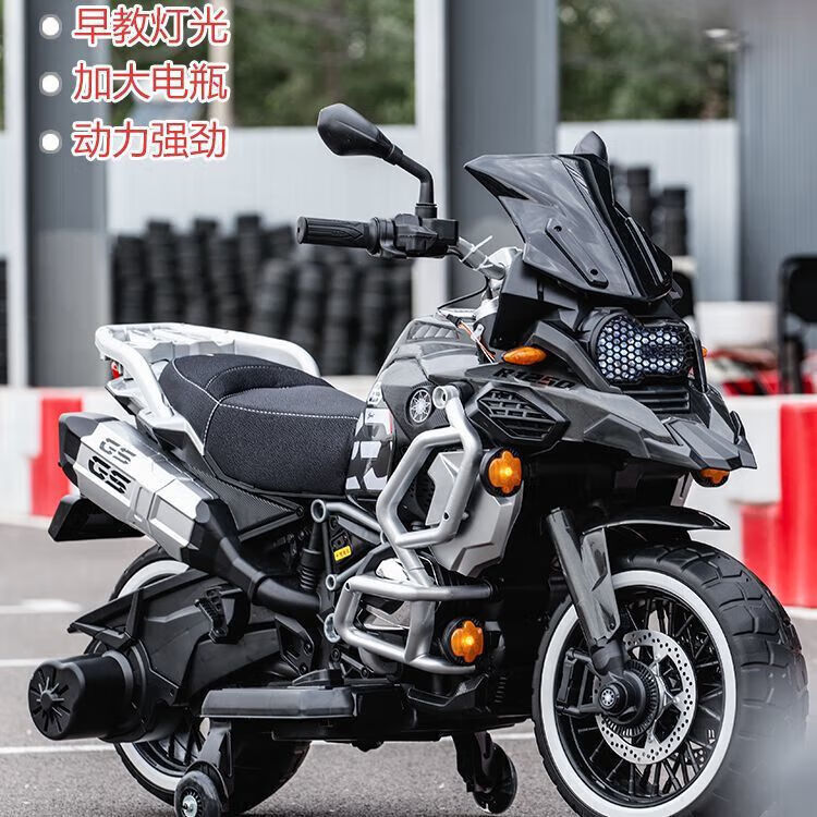 孩儿乖超大款儿童电动摩托车双人双座男女宝宝大人小孩双人充电生日礼物 白色警灯静音电机+24v8超大电瓶+皮座+软轮