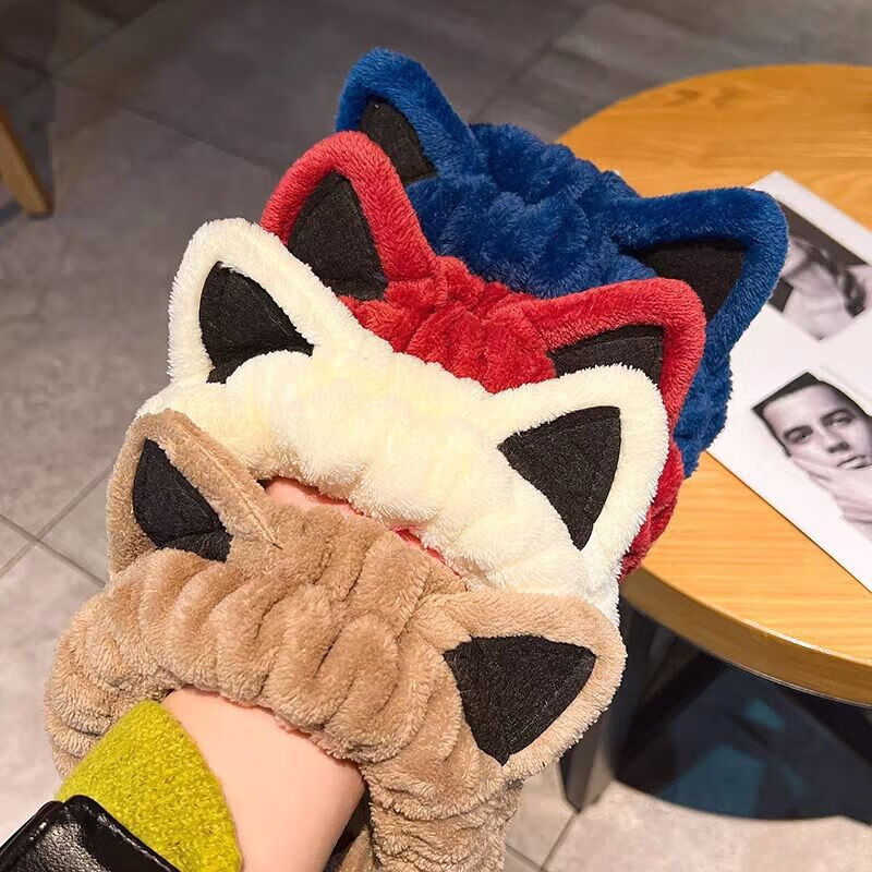 加恩倍2025露思同款卡通猫耳束发带女敷面膜头箍洗漱发箍头套洗脸束发带 猫儿束发带加厚2个【咖色+白色】