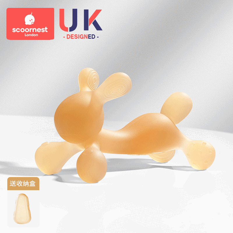 科巢（scoornest）兔子牙胶婴儿磨牙棒宝宝出牙期硅胶玩具咬胶可水煮防吃手神器 【纳米银抗菌】小兔牙胶(不带防掉链)