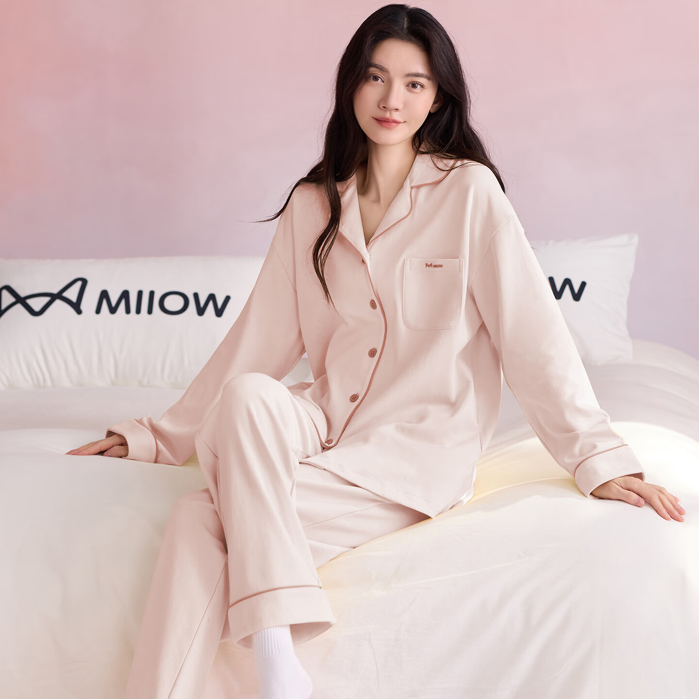 猫人(MiiOW)睡衣女士秋冬季2025年新款长袖100纯棉情侣可外穿男士家居服套装 纯色樱粉 【纯棉100% 舒适透气】 L 女 【适合体重约100-120斤】