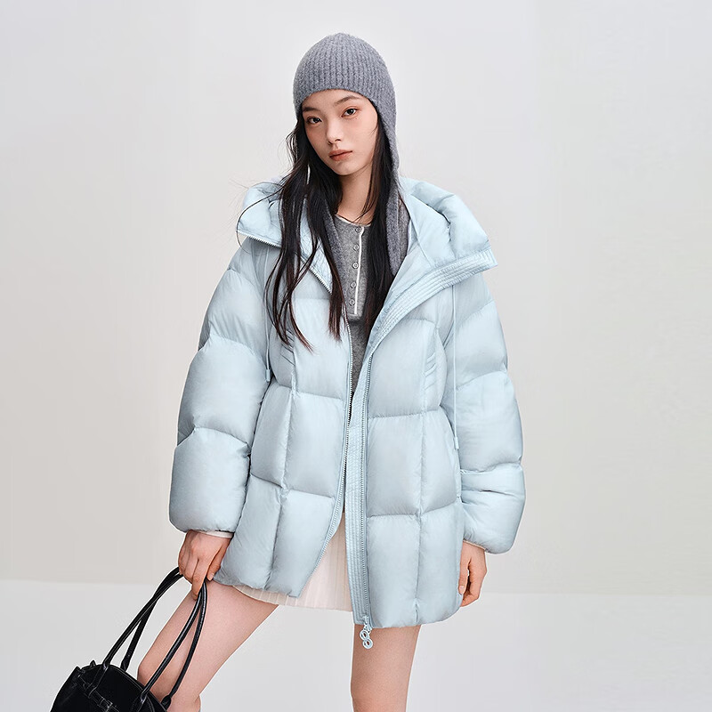 乐町面包羽绒服女装2025冬季新款泡芙连帽保暖外套 融冰蓝(现货) M