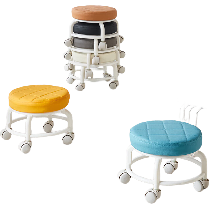 家用万向轮小凳子滑轮矮凳静音带轮茶几凳客厅儿童凳圆板凳 橙色【力学加固框架】 16cm