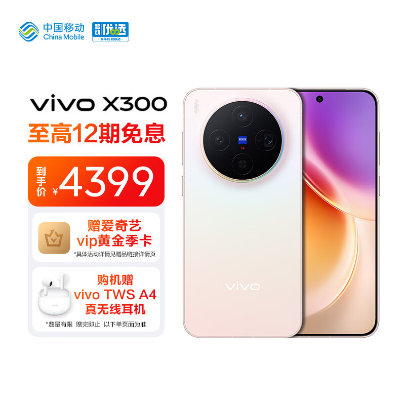 vivo X300 12+256G 幸运彩 蓝晶x天玑9500 6040mAh 蓝海电池 蔡司2亿超级主摄 拍照 手机【移动补贴】