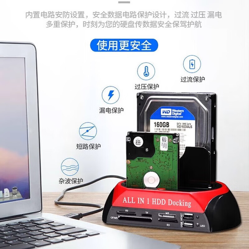 OKOUIDE硬盘盒外置外接盒SATA读取器底座通用电脑 2.5英寸/3.5英寸串口机械固态硬盘多功能底座 双硬盘底座USB3.0【经典款】