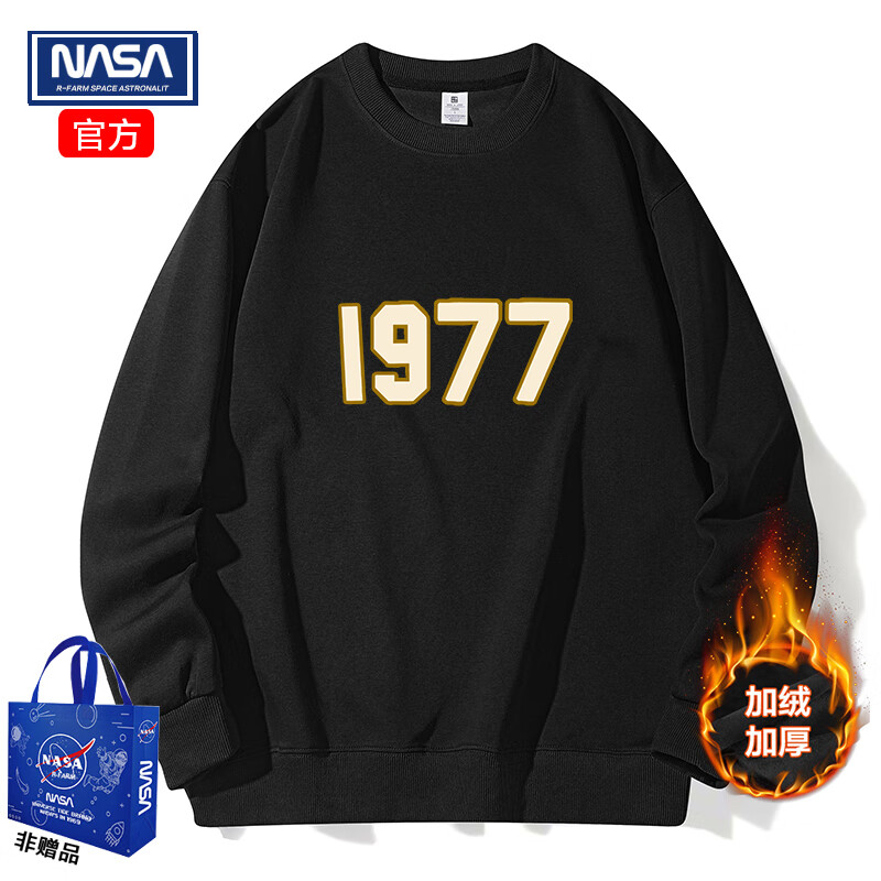 NASAR-FARM官方重磅美式卫衣男女宽松1977卫衣体恤圆领打底衫情侣款潮流联名 加绒加厚-黑色 2XL (145-165斤) 京东折扣/优惠券