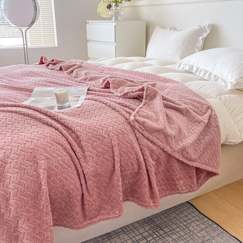 毛毯被子冬季加厚法兰绒单人宿舍学生珊瑚绒床单办公室午睡小毯子 麦穗-豆沙 70*100cm