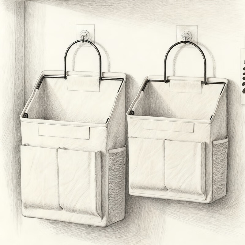 尔思家挂式收纳袋大学生宿舍床上必备学生好物神器墙上壁挂家用手机挂兜 灰色-大号带口袋