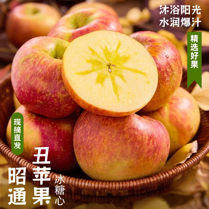 金百粟 正宗云南昭通丑苹果冰糖心苹果当季鲜果红富士苹果新鲜水果 净重5斤 中果70-75mm【脆甜多汁】