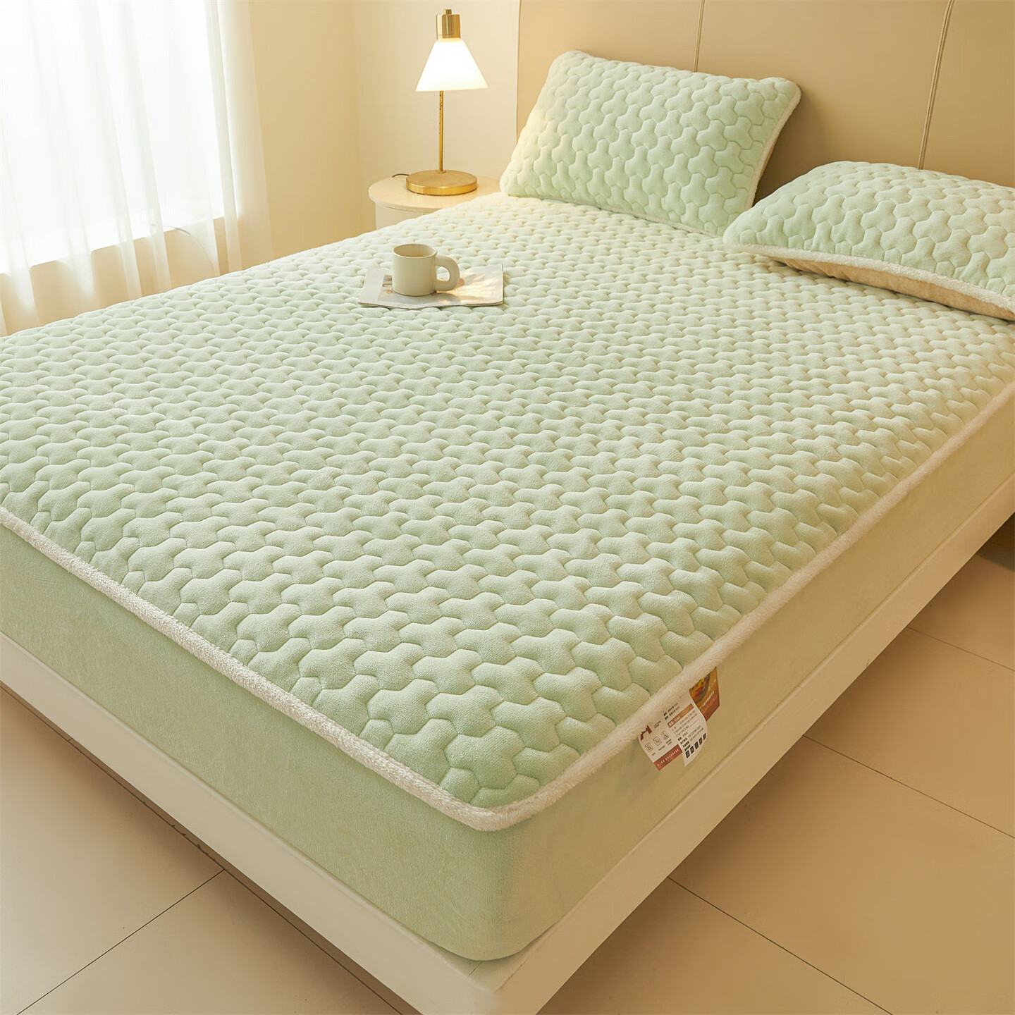 雅鹿牛奶绒夹棉床笠1.8米x2米床单床套罩床垫保护套加厚a类母婴三件套 牛奶绒夹棉床笠-薄荷绿【A类加绒加厚】  150*200+30cm高度