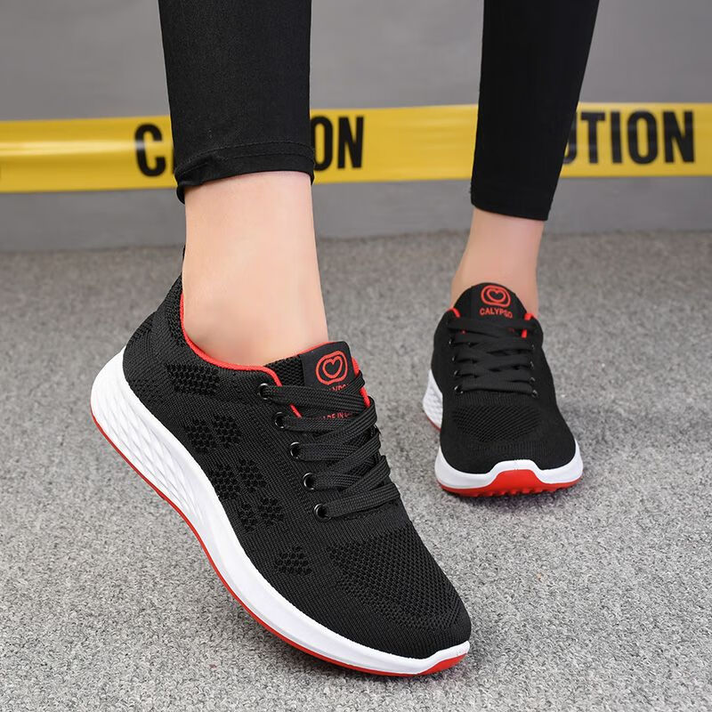 足力健鞋女鞋2024春款时尚鞋透气软底飞织网面轻便舒适休闲运动妈妈单