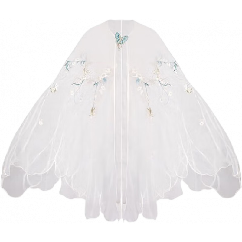 十三余小豆蔻兒[蝶扇仙]重工刺繡漢服外套裝飾輕薄透披風(fēng)刺繡斗篷 斗篷_現(xiàn)貨 S