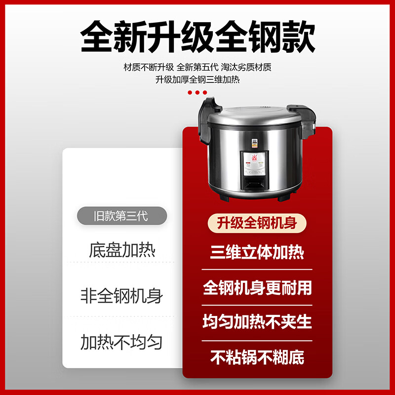 三角牌（Triangle）商用大容量电饭煲 10-30人食堂饭店酒店专用 三维立体加热 大西施电饭锅 多功能蒸煮焖炖煲汤锅 10L 全钢款-加厚不粘胆【10-15人】｜10L