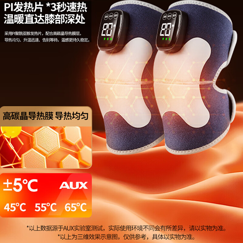 奥克斯（AUX）加热膝盖按摩器电动腿部护膝盖关节护膝保暖加热神器老寒腿按摩仪生日礼物高档实用送父母长辈心仪 【手工蓝灰拼色十代液晶礼盒款】三档热敷+五档震动 情人节送男女朋友老公老婆父母亲高档实用礼品优选