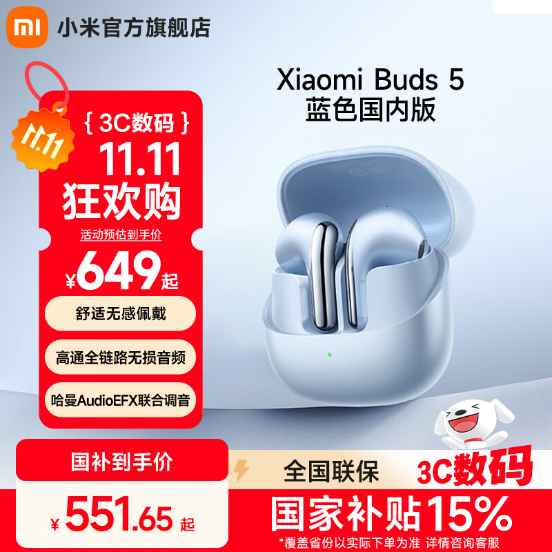 小米Xiaomi Buds 5 真无线降噪耳机 半入耳式蓝牙耳机 舒适佩戴 小米华为苹果手机通用 Xiaomi Buds 5 冰霜蓝