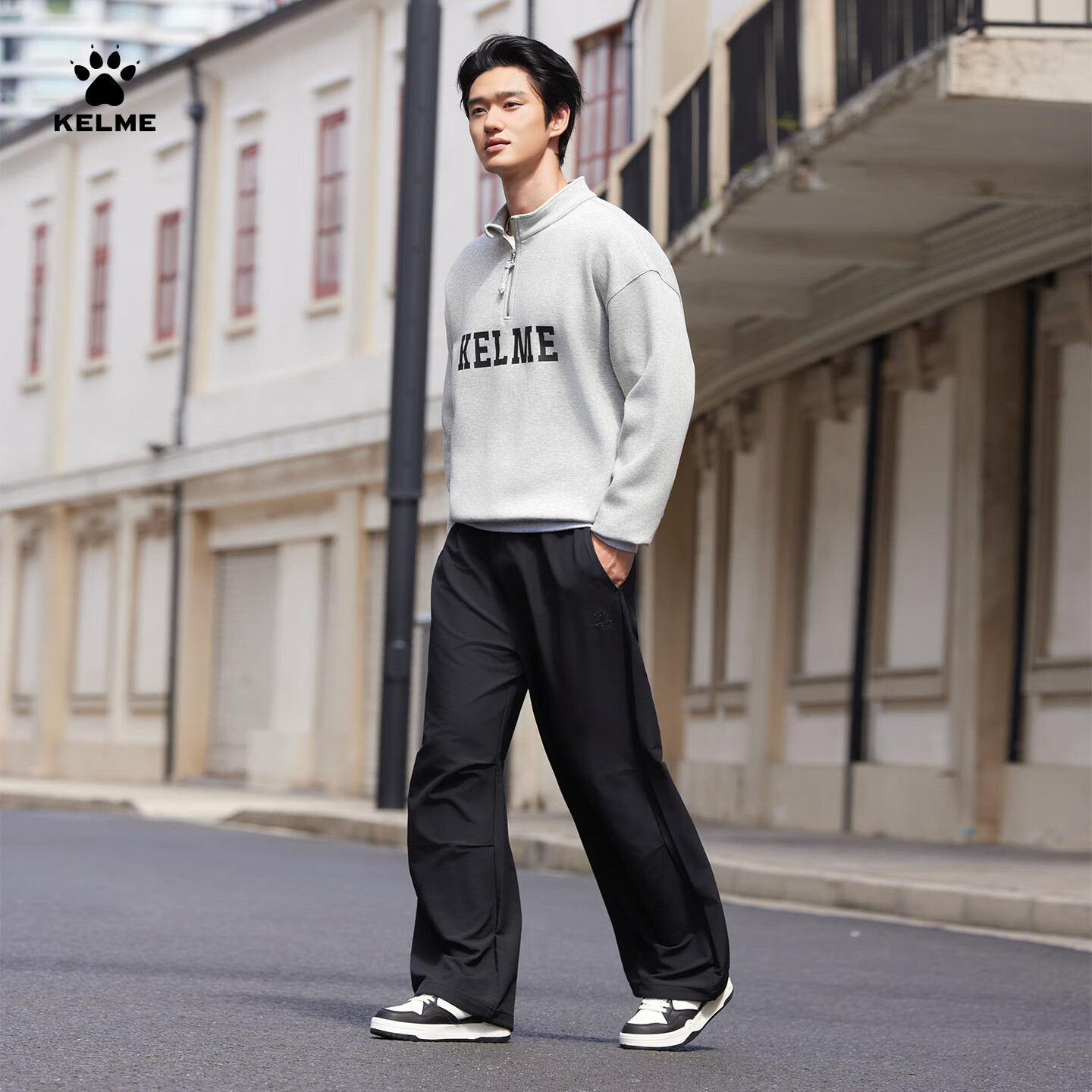 卡尔美（KELME）加厚工装裤机能伞兵裤宽松肌理潮流拖地直筒裤抽绳束脚休闲裤 玛瑙黑 3XL