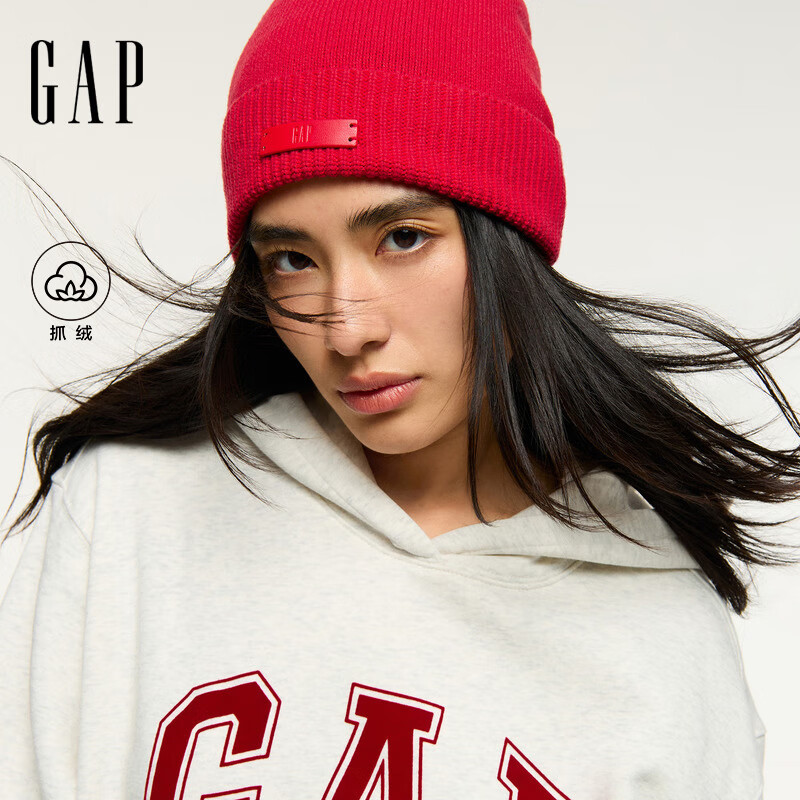 GAP女装2025秋季新款撞色Logo宽松抓绒套头连帽衫卫衣上衣792499 浅灰白 M (165/88A) 亚洲尺码