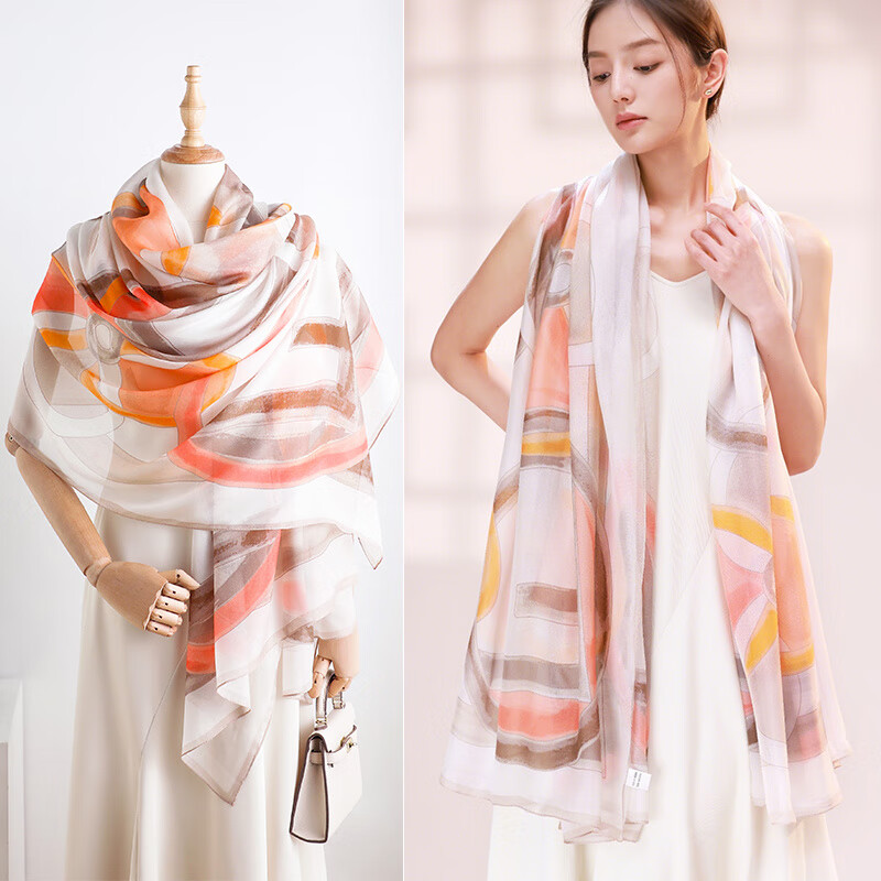 杭絲路絲巾女2025新款大披肩外搭高端海邊沙灘旅游夏季薄款防曬夏天 陽光之舞_淺咖紅(真絲雪紡大披肩)