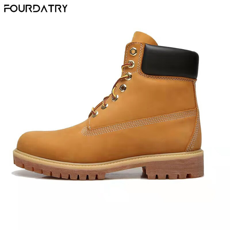FOURDATRY踢不烂经典款大黄靴厚底马丁靴男女款情侣头层牛皮户外高帮靴男 姜黄色 39