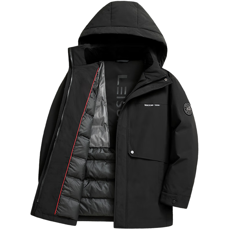 雪中飞鹅绒羽绒服男士可拆帽秋冬厚款休闲商务中长款外套男装185