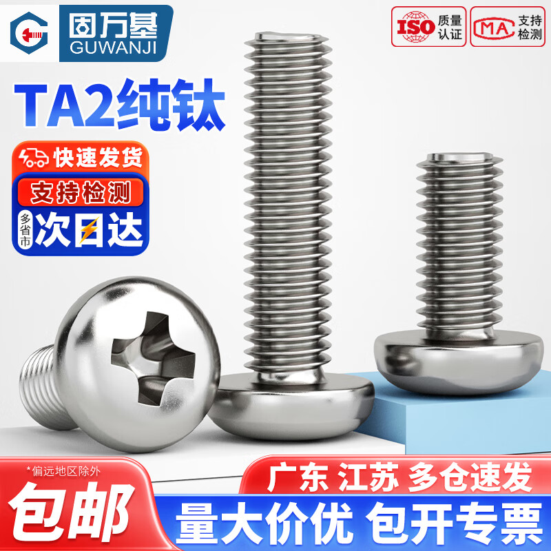 固万基（GUWANJI）国标TA2纯钛圆头十字螺丝钛合金盘头螺钉螺栓 M2M2.5M3M4M5M6M8mm M3x12[10只]