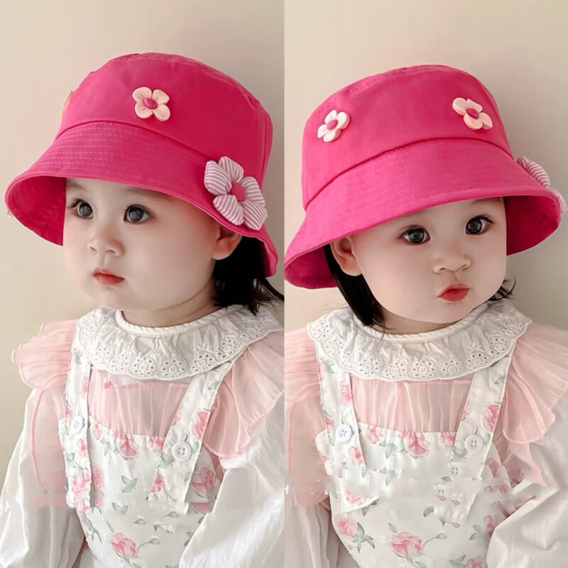 G.duck小黄鸭女童宝宝帽子渔夫帽可爱超萌洋气儿童遮阳帽秋冬款女孩盆帽 3朵花 米白 48-52cm(1.5-6岁)