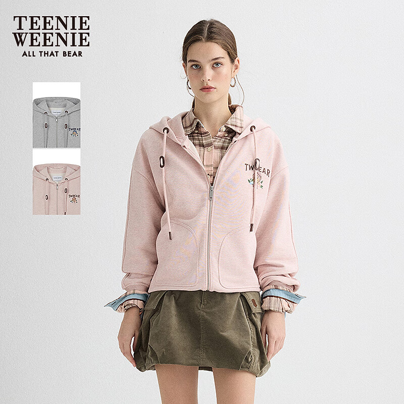 Teenie Weenie小熊女装卫衣秋冬季时尚休闲舒适基础简约连帽外套 粉色 M