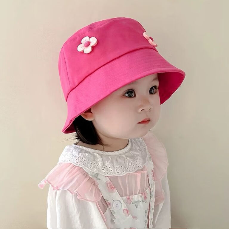 G.duck小黄鸭女童宝宝帽子渔夫帽可爱超萌洋气儿童遮阳帽秋冬款女孩盆帽 3朵花 米白 48-52cm(1.5-6岁)