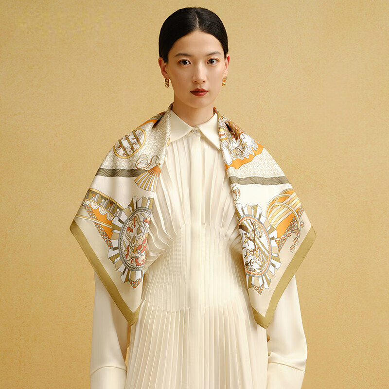 万事利真丝丝巾桑蚕丝大方巾88cm披肩节日送长辈妈妈生日礼物四时景