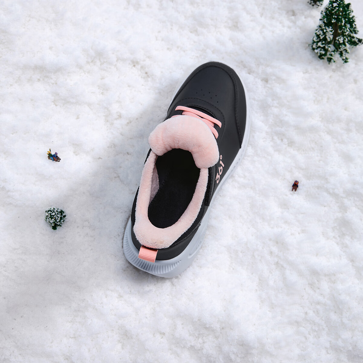 361°儿童运动鞋男童跑鞋秋冬密网轻便魔术贴女童皮革加绒保暖运动鞋 【皮革加绒】碳黑/日落粉色 36