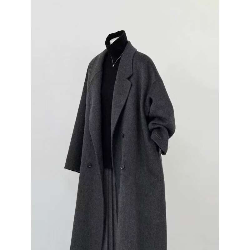 ACJK2025秋冬新款双面羊毛大衣女长款羊绒韩版宽松毛呢外套气质显瘦女 黑色 S