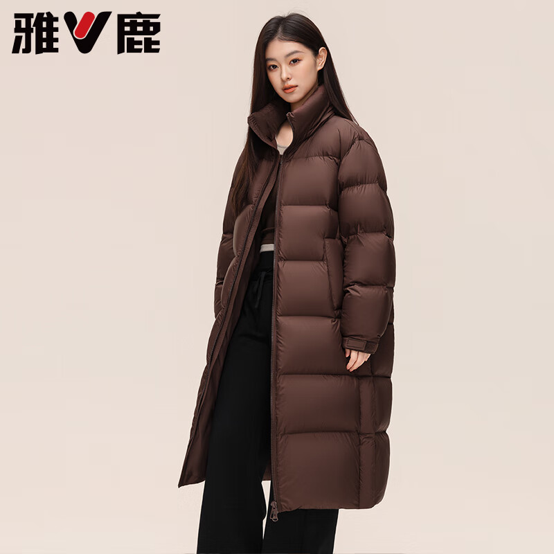 雅鹿情侣泡芙长款羽绒服男女2025新款加厚可拆卸连帽东北抗寒保暖外套 黑色 L 【推荐120-140斤】