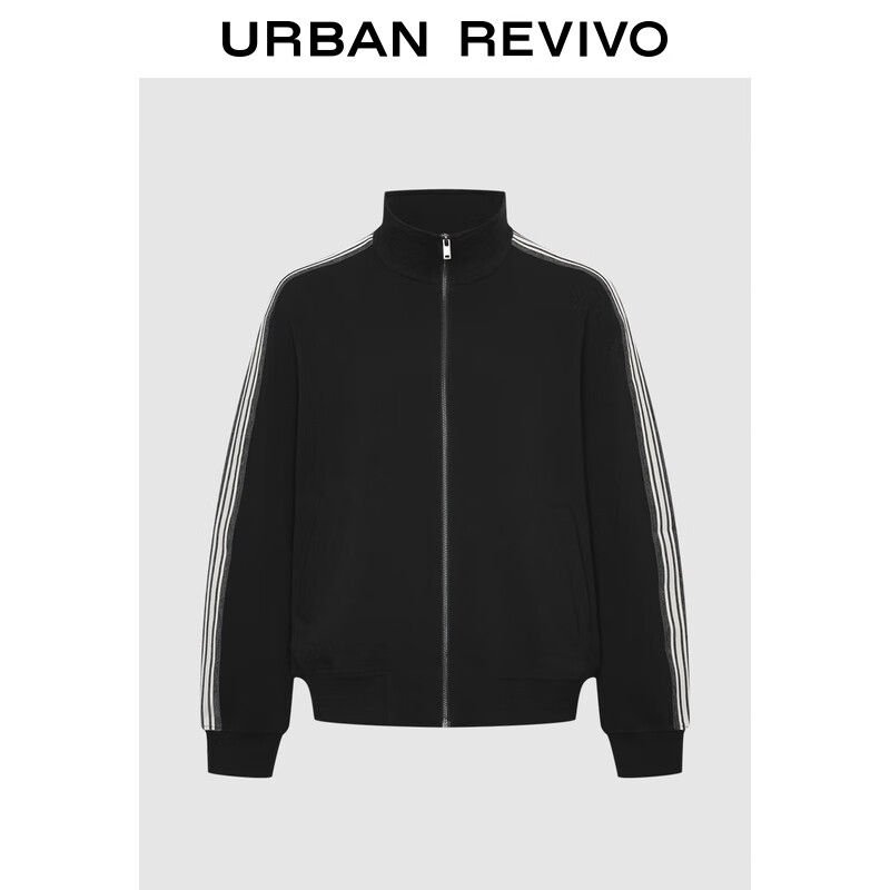UR2025秋季新款男装休闲运动撞色条纹拉链夹克外套UUY150010 黑色 M