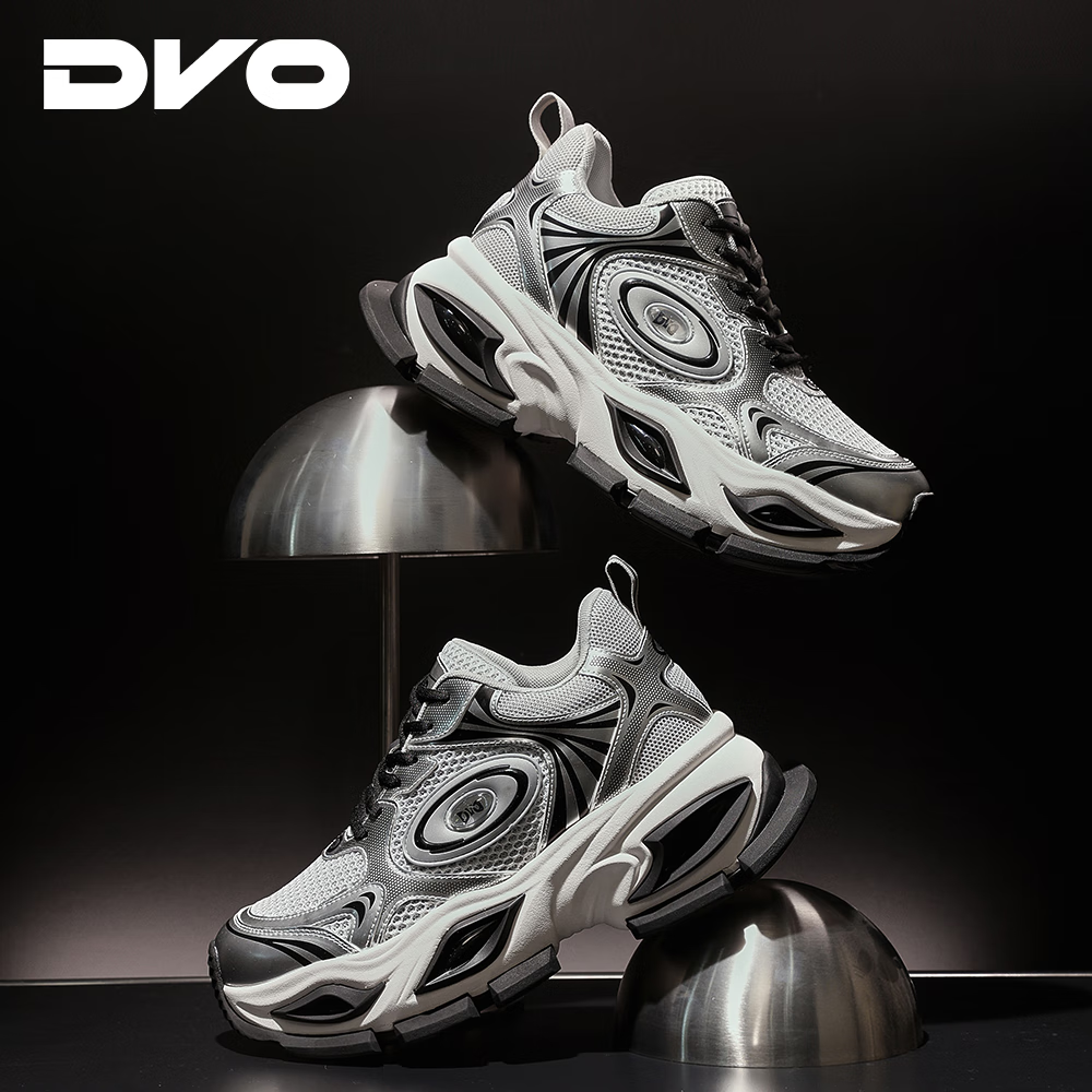 DVO10CM隐形内增高鞋男冬季新款超火炫酷网面运动休闲百搭厚底老爹鞋 银色 41 男码