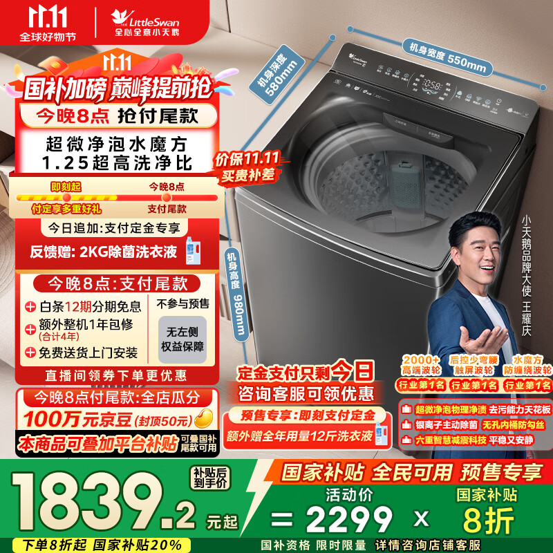 小天鹅（LittleSwan）波轮洗衣机全自动 小乌梅【TB10VE40D】水魔方防缠绕 超微泡 10公斤 家电国家补贴20% 以旧换新