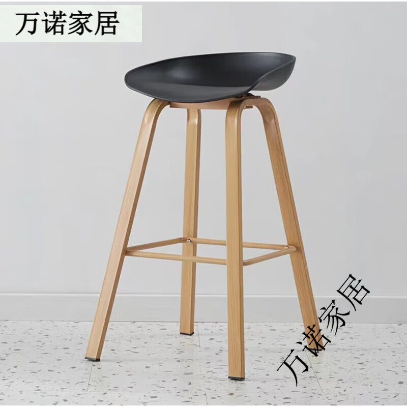 阿雨生活（Aulife）現(xiàn)代簡約實(shí)木吧臺椅北歐創(chuàng)意吧凳酒吧椅高凳 黑色面鐵腿坐高74CM2個起拍