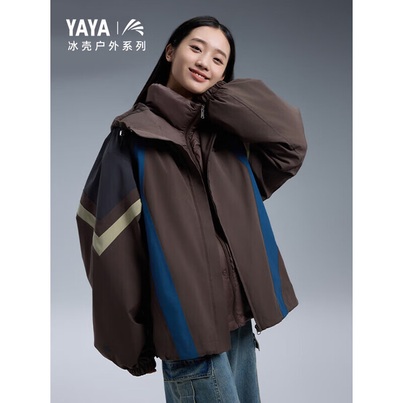 鸭鸭(YAYA)王一博同款冰壳系列羽绒服可拆卸男女情侣一衣三穿冲锋外套潮 黑色 M