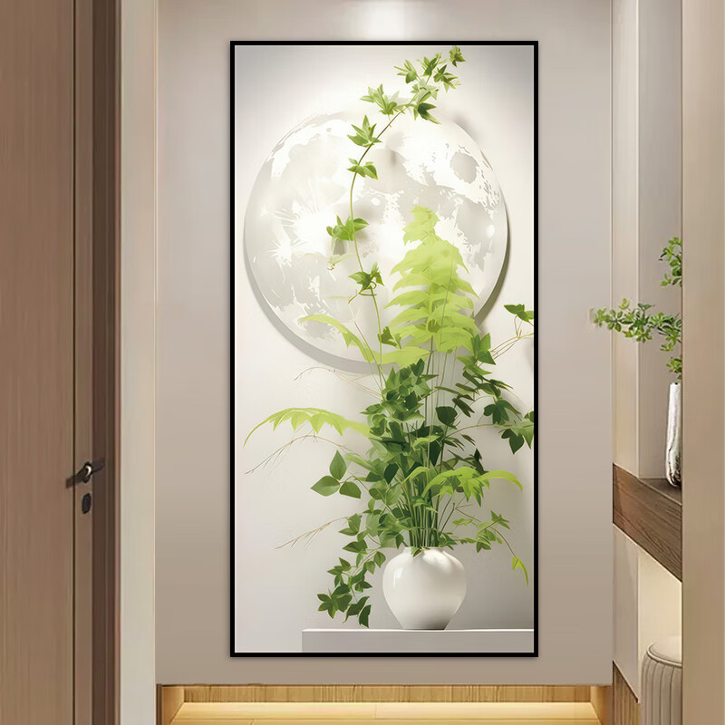 艾思尚自粘玄关装饰画绿植走廊过道入户正对门3d立体墙贴纸壁画寓意好 001.光影绿植 宽100厘米-高200厘米