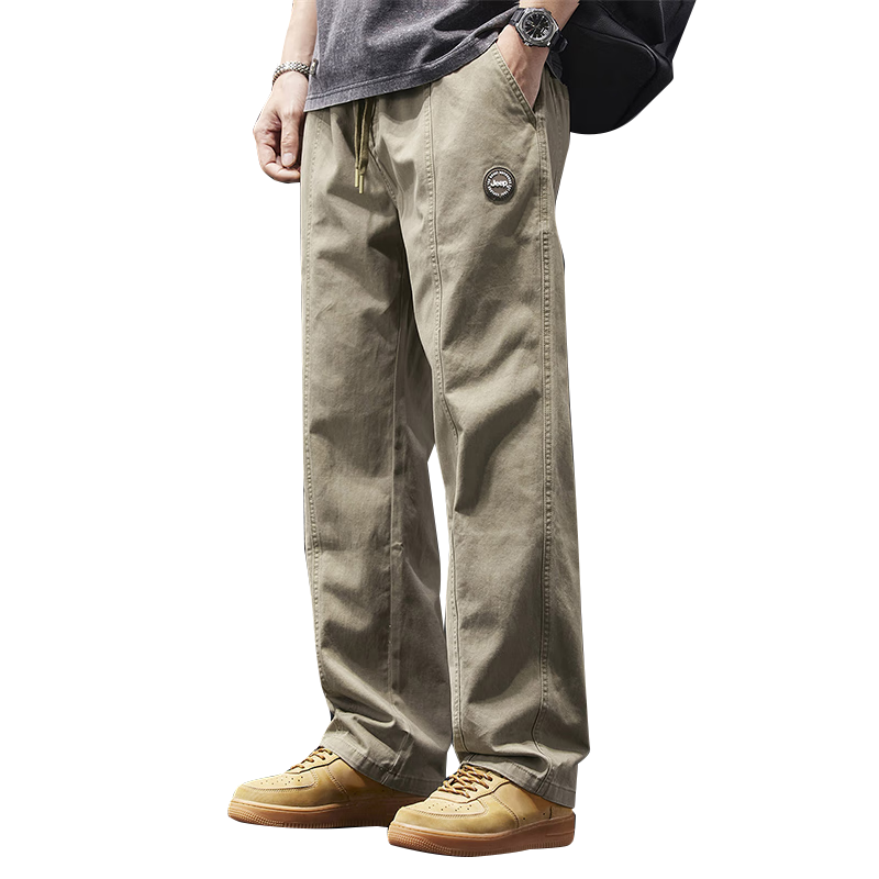 吉普（JEEP）休闲裤男秋冬季纯棉宽松直筒裤子男士工装男裤 浅卡其 XL