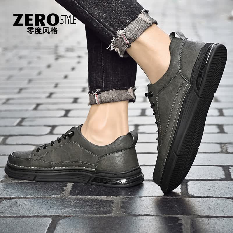 零度风格·ZERO STYLE轻奢男鞋真皮板鞋2026新款防臭耐磨休闲百搭高档牛皮鞋子男 灰色【品牌男鞋】 41 【标准皮鞋码】