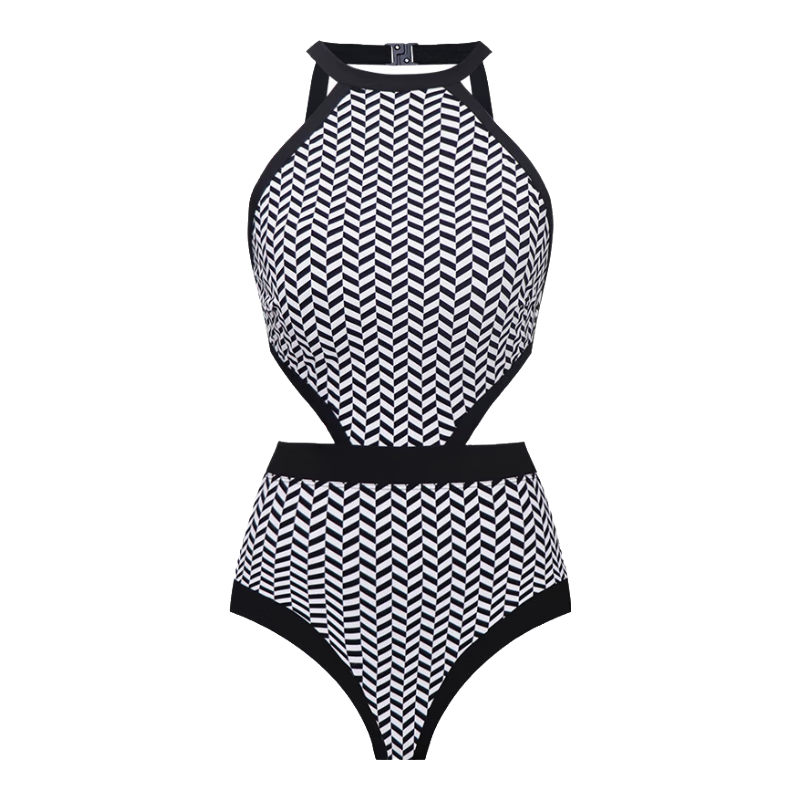 范德安（BALNEAIRE）【許靖韻同款】時(shí)尚系列連體泳衣女士三角純欲性感修身溫泉度假 摩登黑白【贈(zèng)洗護(hù)套裝】 L 【160-170cm/56-64kg】