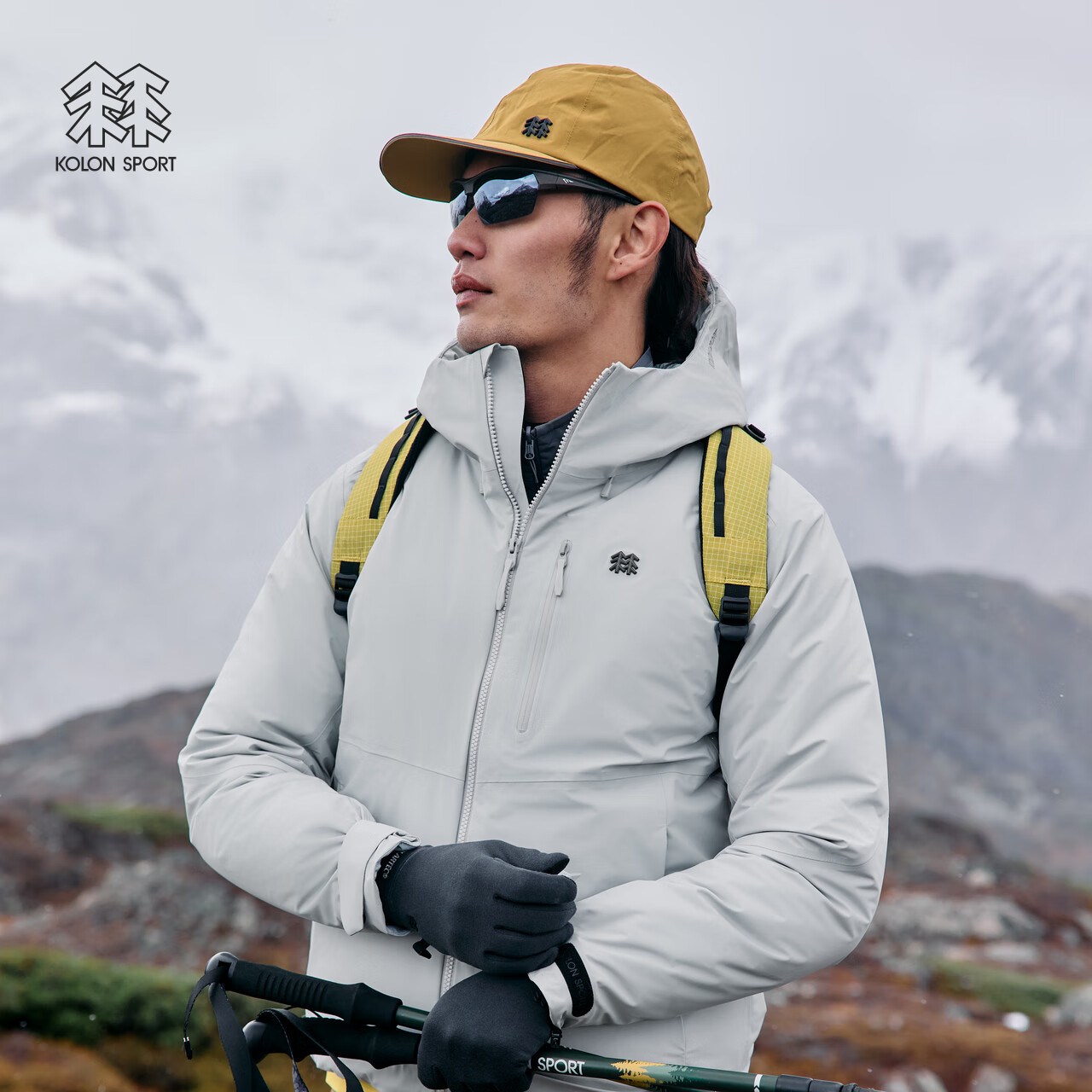 KOLON SPORT/可隆户外羽绒服 男士防水防风透湿轻量连帽高蓬鹅绒夹克 LHDJ5WN083-LG 浅灰 L 175/96A