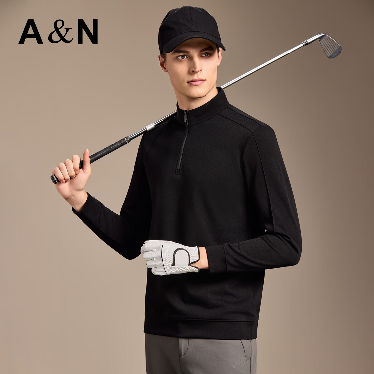 安东尼奥【羊毛莫代尔空气层】轻奢立领卫衣男春秋季运动休闲弹力舒适T恤 黑色 M (170/88A)