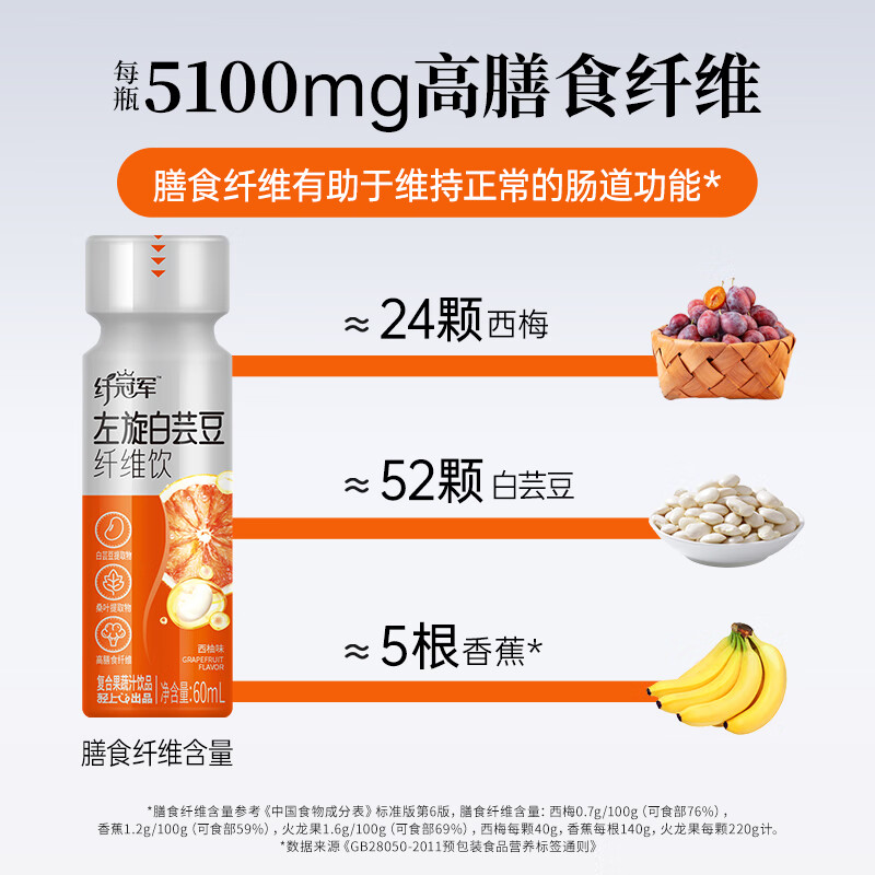纤冠军左旋肉碱白芸豆纤维饮料高膳食纤维复合果蔬汁饮品 【轻燃在线】纤冠军左旋白芸豆纤维饮60ml*10瓶