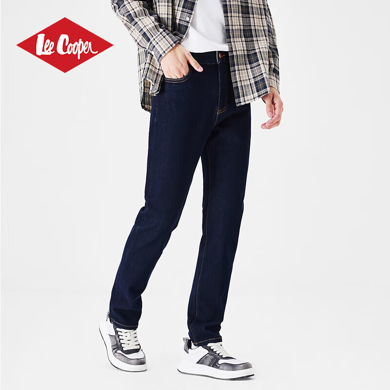Lee Cooper高端男士牛仔褲秋冬季款修身百搭休閑褲子新款彈力直筒錐形長褲 藍色【官方正品】 31