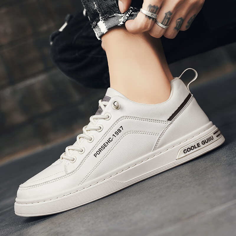 西域骆驼（VANCAMEL）男鞋秋季英伦商务休闲皮鞋子男士免系带软底百搭运动板鞋子男板鞋 【官方正品 品质保证】白色配色 43