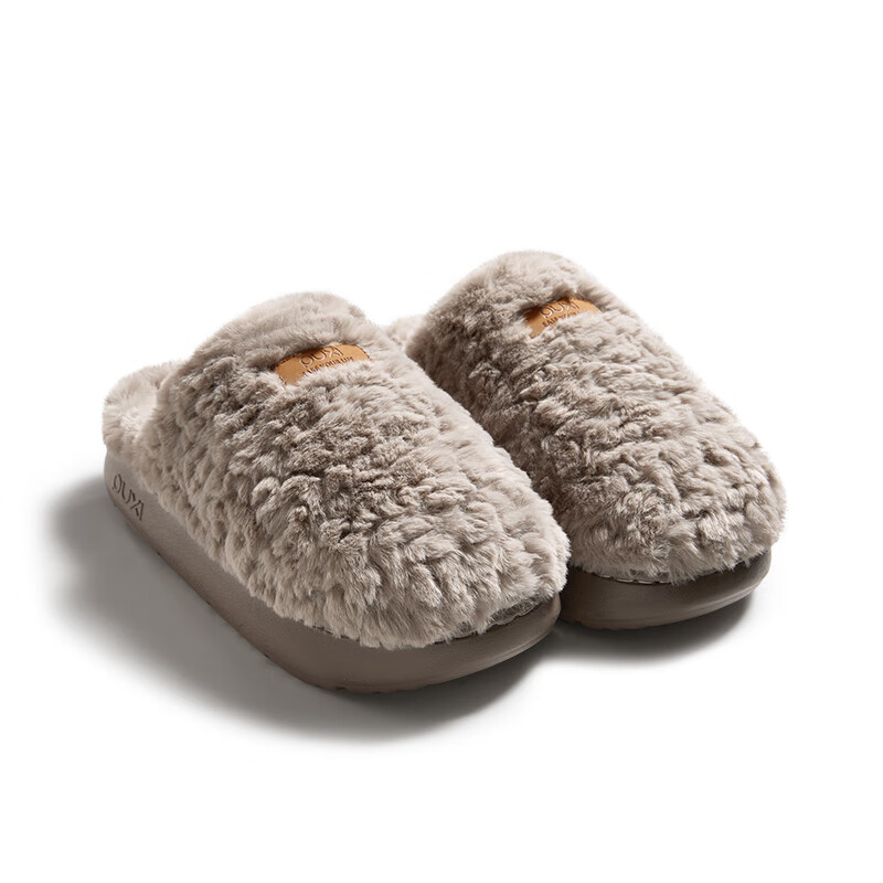 朴西朵朵绒情侣毛绒棉拖鞋女士秋冬保暖防滑抗菌居家室内毛毛拖鞋男 泰迪棕 44-45