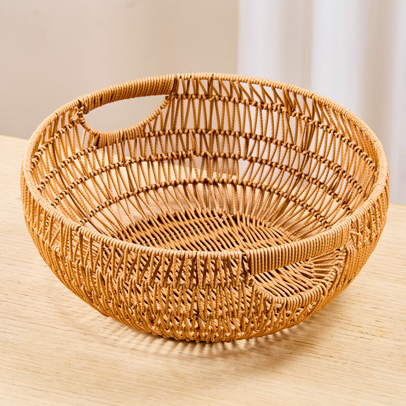 美杜大果籃仿藤編水果籃客廳家用果籃子編織收納筐儲(chǔ)物籃饅頭面包筐 大號(hào)編織果籃【33*13】
