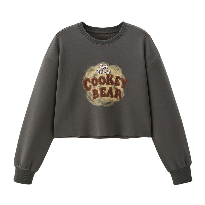 乐町饼干印花短款卫衣 深灰 L