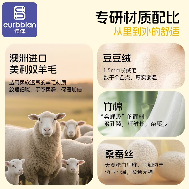 卡伴儿童防踢被【吉娜宝宝同款】秋冬加厚防踢澳洲羊毛桑蚕丝被子睡袋 【明星吉娜同款】雪域童话【蓝色】 中码1.5-6岁 建议身高120内 【75*140cm】3.7斤