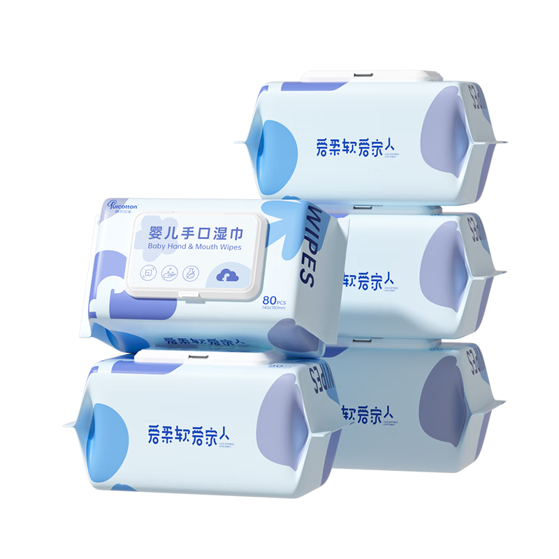 �������ң�FulCotton��Ӥ��ʪ������������ƨʪֽ���׶��ֿ�ר��80����� �곤�Ƽ� 80�� 5�� ������ 11.9Ԫ